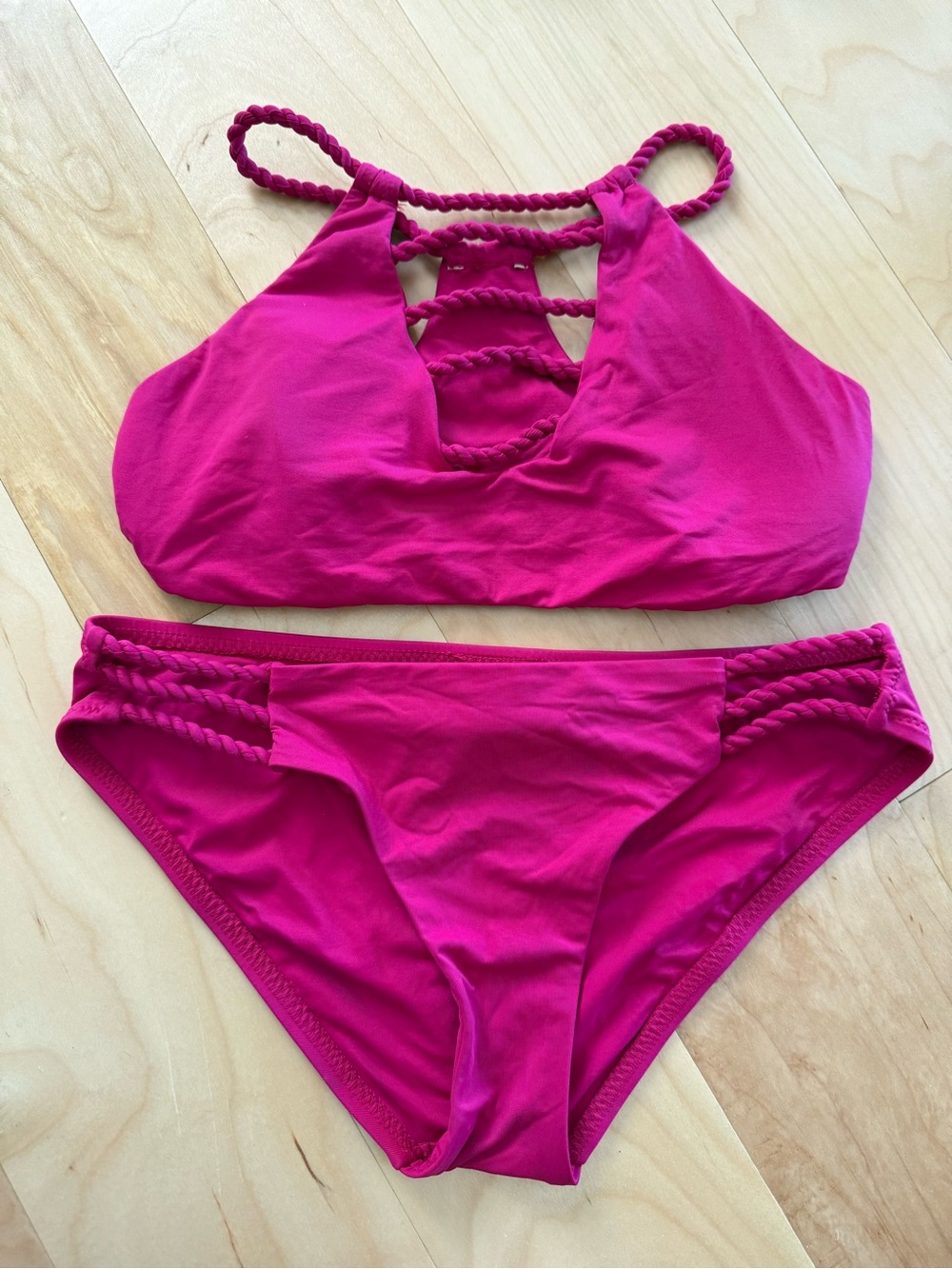 BECCA Hot Pink Braided-Detail Bikini Set